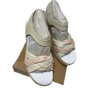 NEW - Vionic Saratoga Leather Espadrille Wedge Sandals 6.5 Blush Cream Comfort
